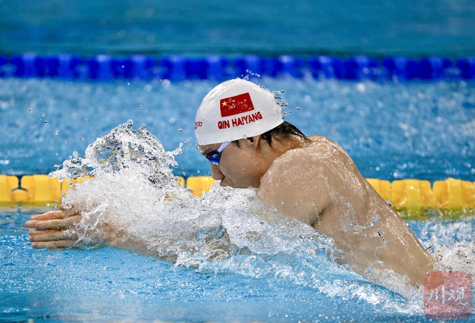 游泳冠军在比赛中刷新记录夺得冠军